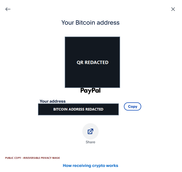 PayPal destination with irreversible privacy masking