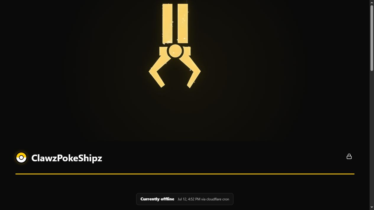 ClawzPokeShipz live website showing its black and gold creator interface